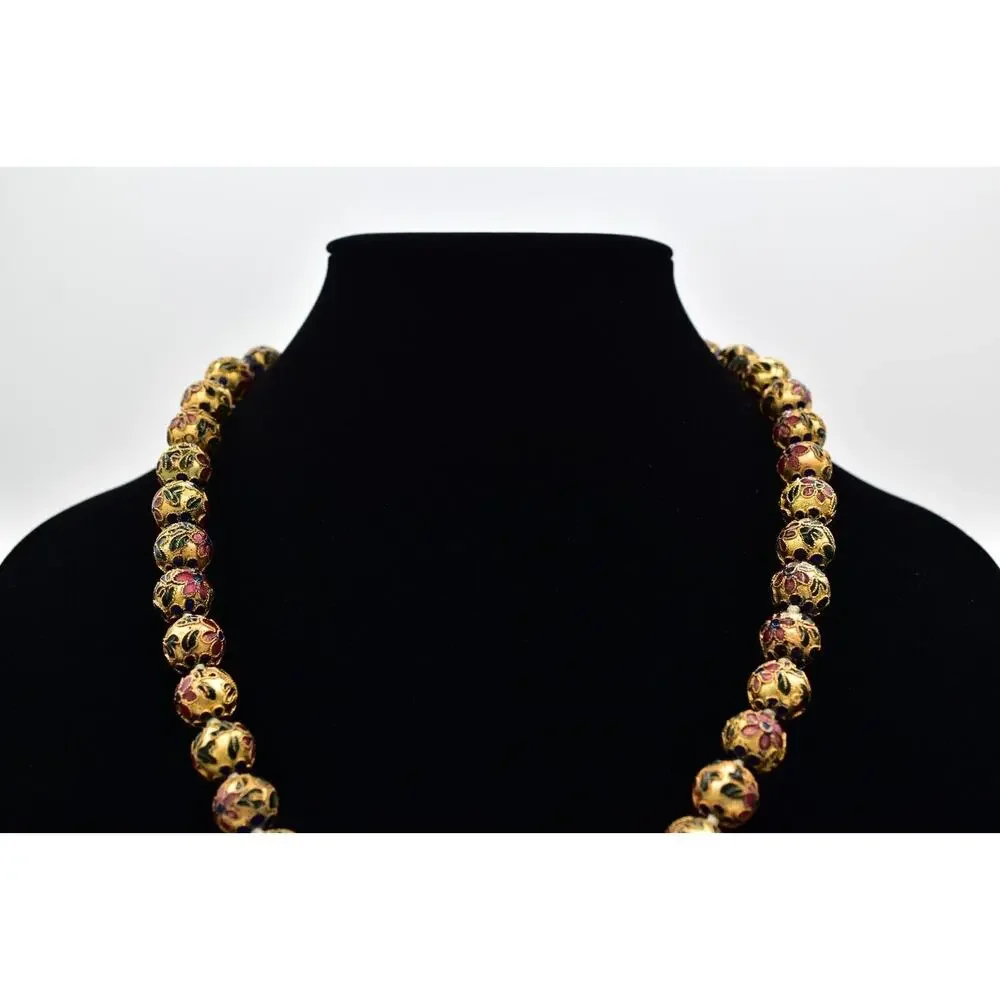 Vintage Wedding Cake Necklace Beaded Chunky Heavy Antiqued Gold Retro 60s BinBL